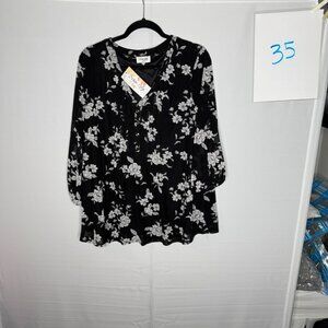 Siren lily Floral Printed Tunic Shirts 3/4 Roll Sleeve Notch Neck Tunic Top